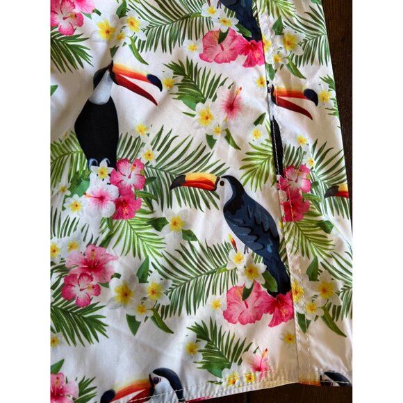 Milankerr Tropical Floral Toucan White Lined Swimming Trunks Size XL - Picture 2 of 8